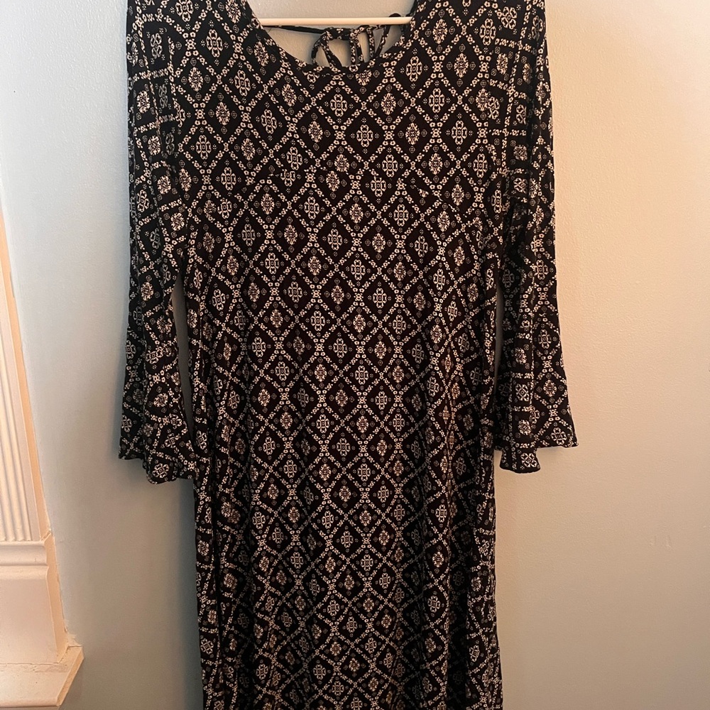 Ginger G Black and White A-Line Dress with Bell Sleeves